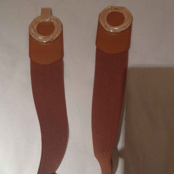 Brown Round Buckle Wide Elastic Belt - Picture 5 of 6